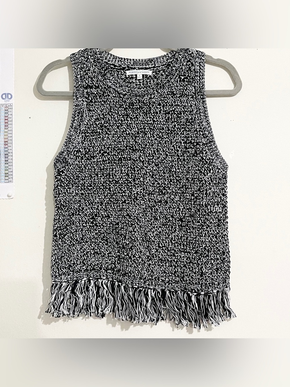 Rebecca Minkoff Black and White Knit Fringe Cotton Blend Tank Size Small